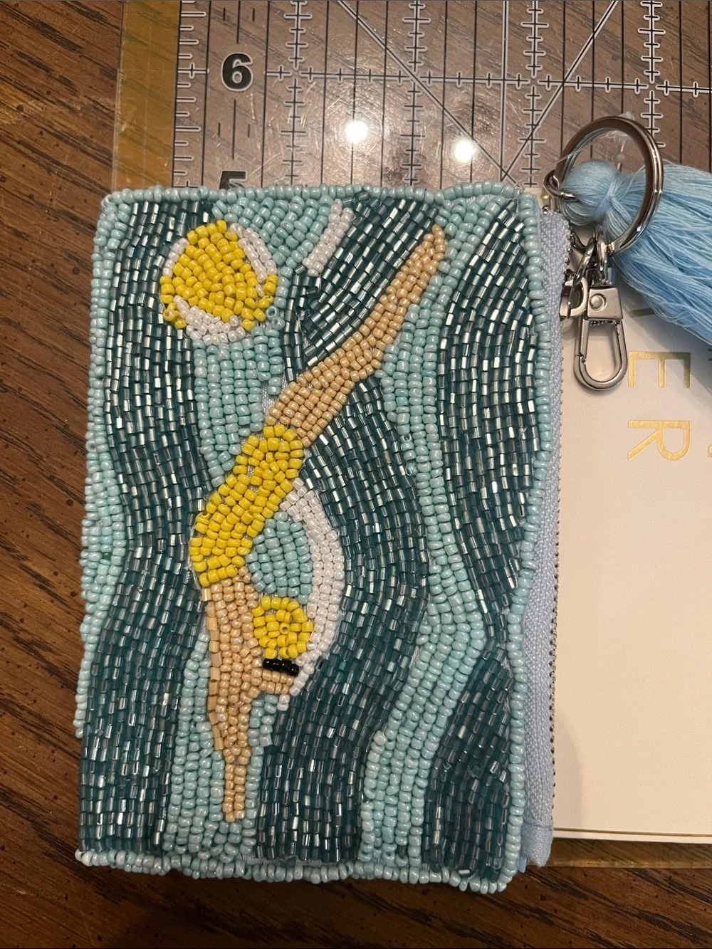 Sol and Mer beaded swimmer coin purse, new